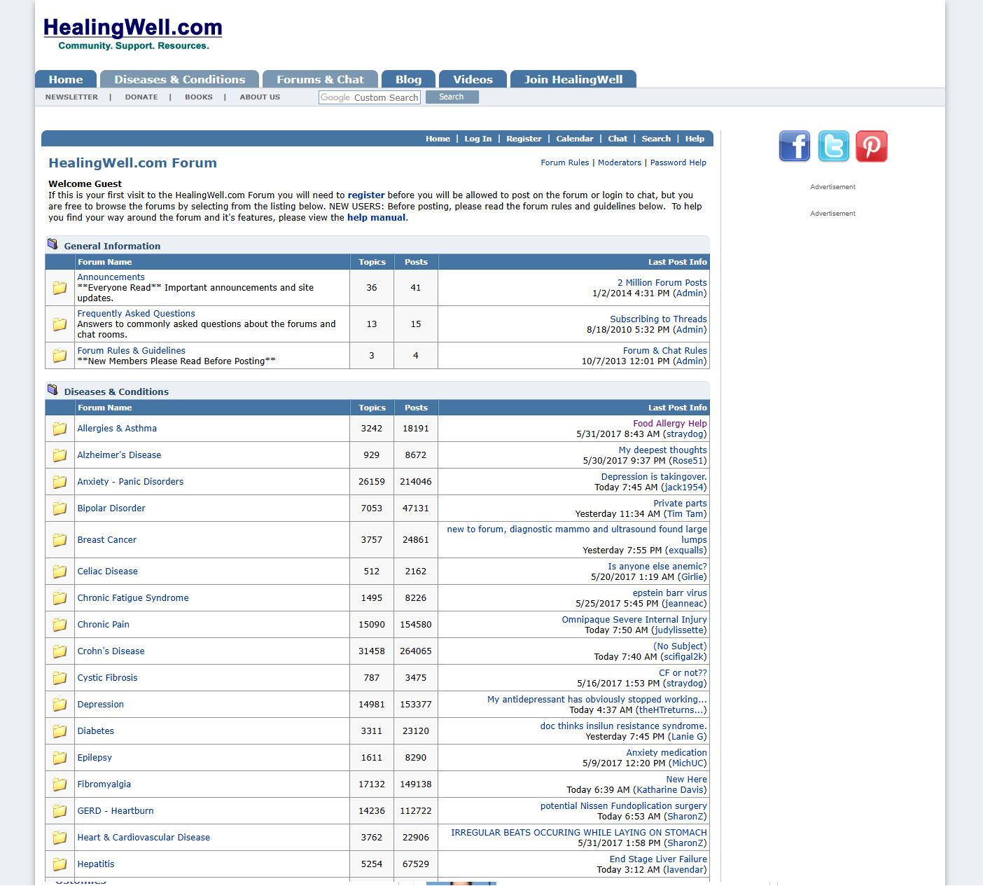 Legacy vBulletin forum index showing dense, low-contrast table borders, compressed metadata, and aggressive banner ad placements.