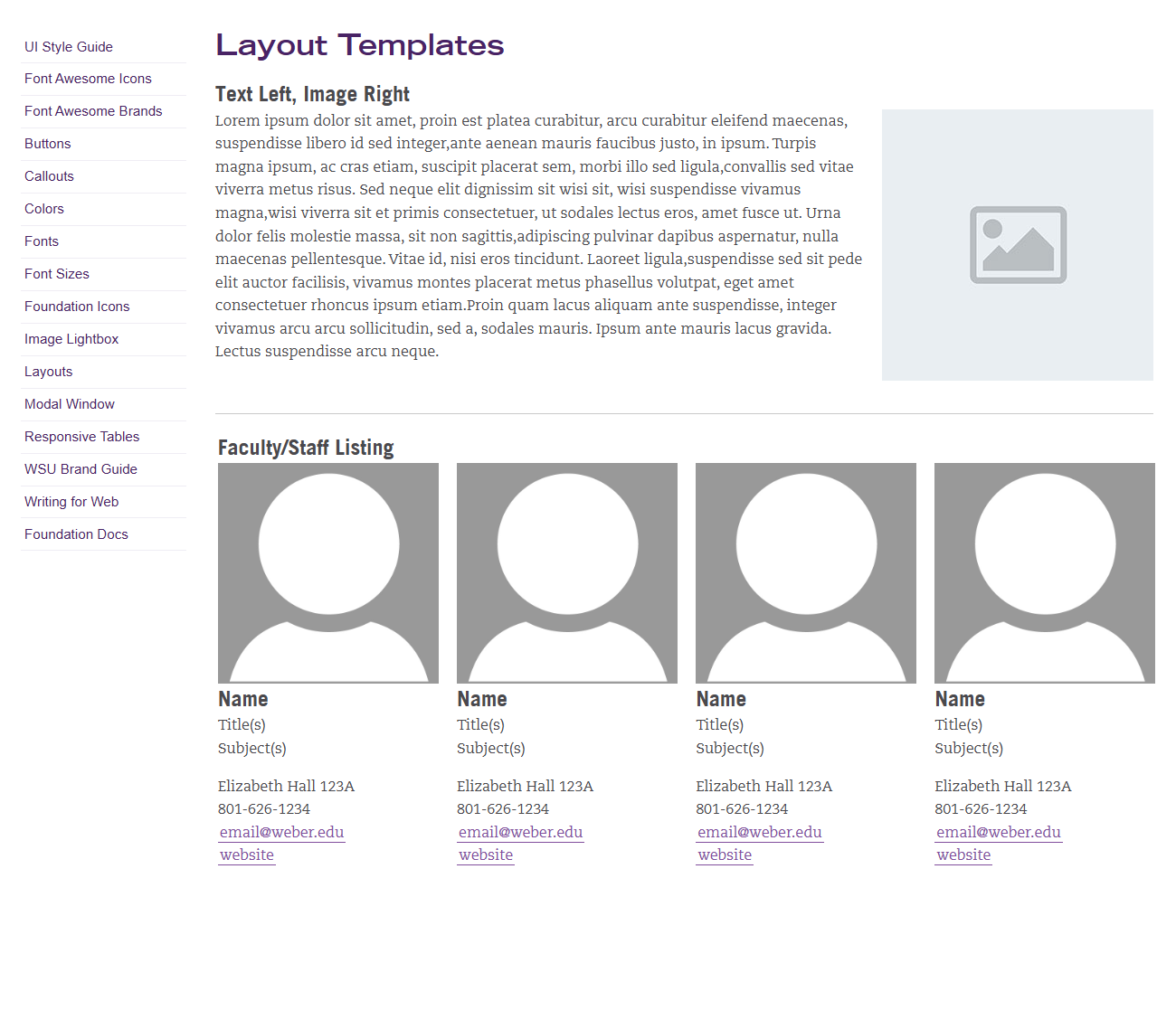 Grid structure samples showcasing how utility layouts fit inside native template cells.